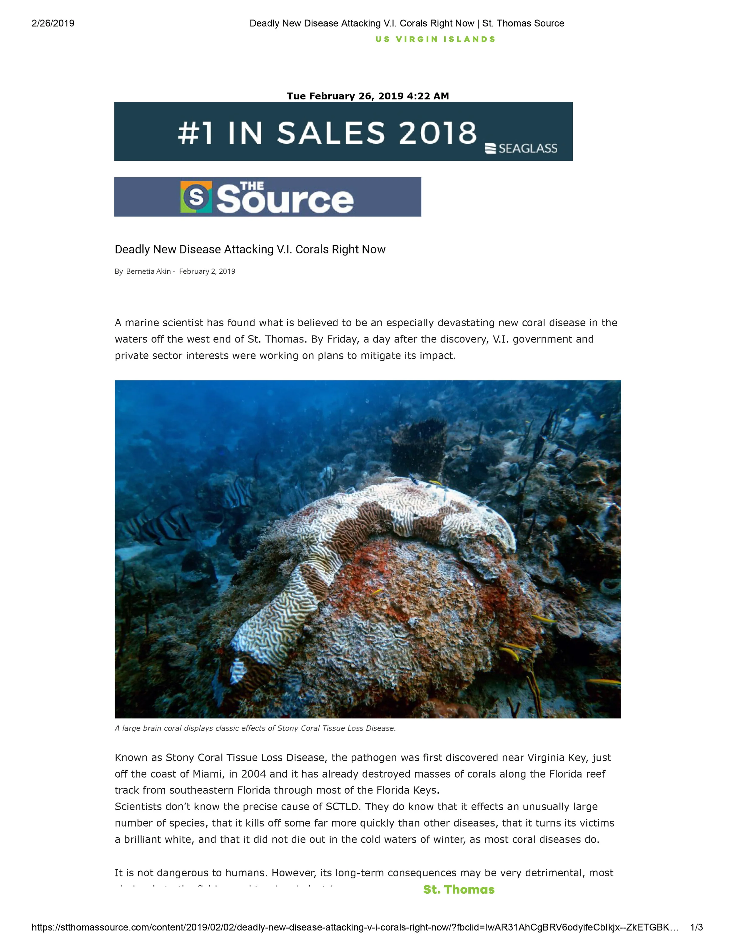 USVI Coral Disease News — VI-CDAC